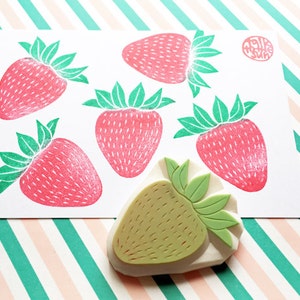 Strawberry rubber stamp, Fruit stamp, Hand carved stamp by talktothesun