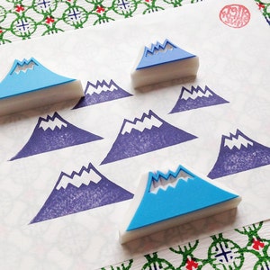 Snowy mountain rubber stamp set, Earth landscape stamp, Hand carved stamps image 4