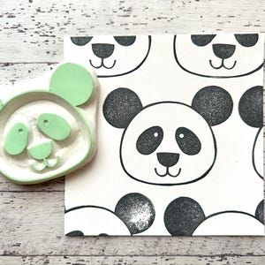 Pieczątka gumowa Panda, Pieczątka ze zwierzętami z zoo, Pieczątka rzeźbiona ręcznie, Prezent dla kreatywnych