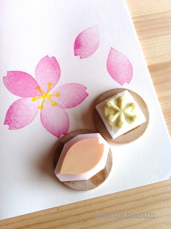 ブロッサムス　レコード　アナログ　6枚セット　Blossoms Sakura Cherry Blossom Rubber Stamp Set | Hand Carved Stamps