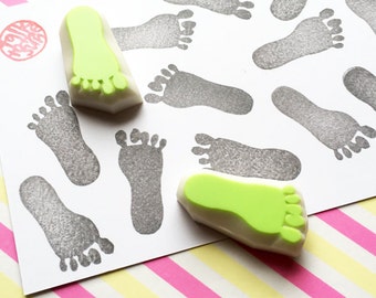 Footprint rubber stamp set, Baby footprint stamps, Hand carved stamps by talktothesun