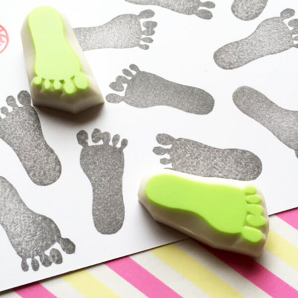 Footprint rubber stamp set, Baby footprint stamps, Hand carved stamps by talktothesun