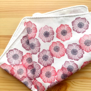 Anemone flower handkerchief, Ladies cotton hankie, Japanese hand towel, Eco friendly gift image 1