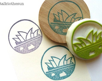 Sydney opera house rubber stamp, Australian landmark stamp, Hand carved stamp