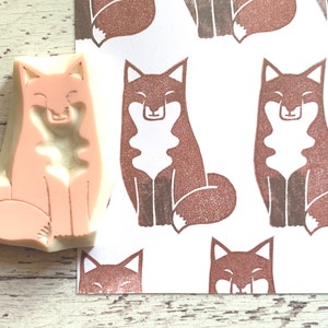 Tampon en caoutchouc renard, tampon animal des bois, tampon sculpté à la main, cadeau artisanal pour enfant