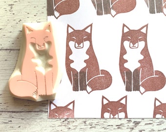 Fox rubber stamp, Woodland animal stamp, Hand carved stamp by talktothesun