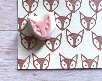 Baby fox rubber stamp, Cute animal stamp, Hand carved stamp, Craft gift for friend
