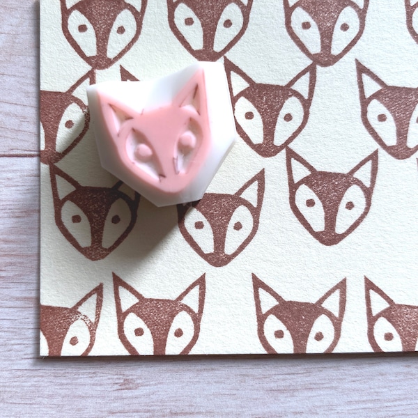 Baby fox rubber stamp, Cute animal stamp, Hand carved stamp, Best friend gift