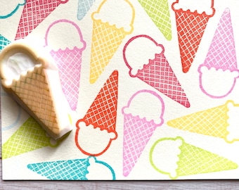 Ice cream cone rubber stamp, Hand carved stamp by talktothesun, Gift for friends