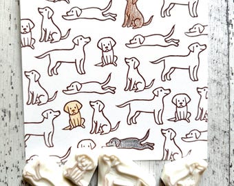 Hand Carved Labrador Retriever Rubber Stamp Set: Dog Design