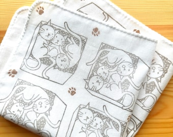 Cat Family Handkerchief | Hand Printed Japanese Cotton Hankie | Eco-Friendly Gift