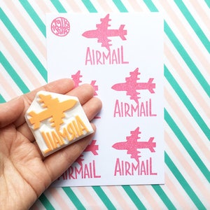 Airmail rubber stamp, Snail mail stamp, Hand carved stamp by talktothesun, Pen pal gift image 2