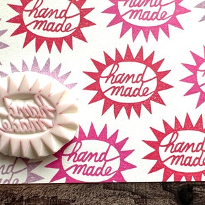 Handmade label rubber stamp, Business packaging stamp, Hand carved stamp, Gift for artists