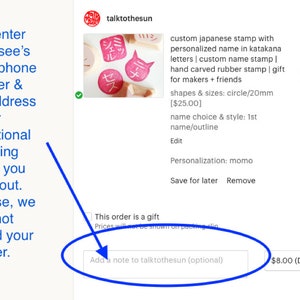 K&ouml;nnte beinhalten: Ein wei&szlig;es Textfeld mit den Worten "Add a note to talktothesun (optional)" auf einem hellgrauen Hintergrund. Das Textfeld dient zum Hinzuf&uuml;gen einer personalisierten Nachricht an den Verk&auml;ufer.