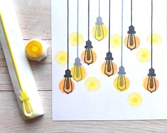 Hanging light rubber stamps, Edison lamp light bulb stamp, Hand carved stamps