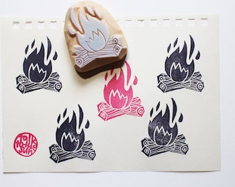 campfire rubber stamp, camping stamp, hand carved stamp, gift for him