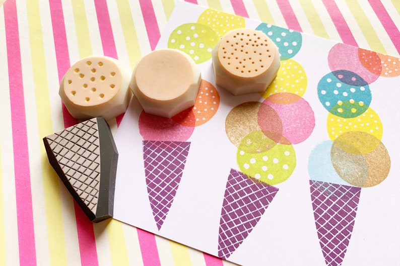 Ice Cream Cone Rubber Stamp Set | Hand Carved Stamps | Card Making ...