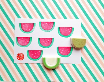 Watermelon rubber stamps, Tropical fruit stamp, Hand carved stamps