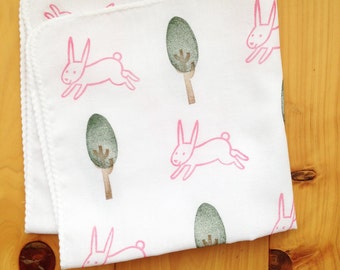 Rabbit handkerchief, Kids cotton hankie, Reusable cotton tissue, Eco friendly gift