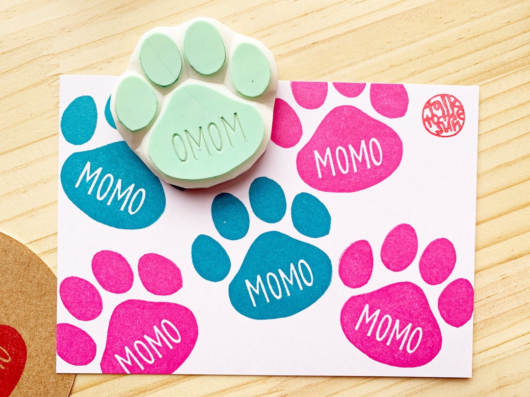 Custom Name Rubber Stamp Dog Paw Print Stamp Hand Carved Etsy