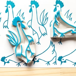 Sello de goma de pollo, sellos de gallo y gallina, sello tallado a mano, regalo artesanal para niños