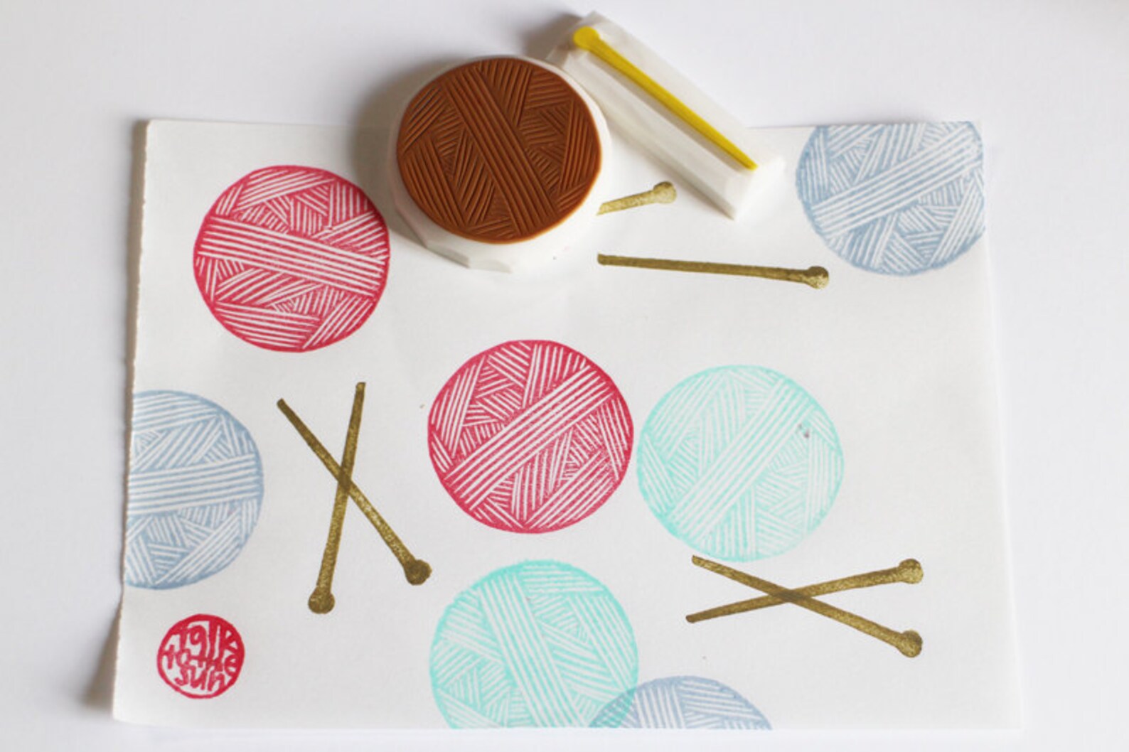 Knitting rubber stamps ball of yarn stamp knitting needle Etsy
