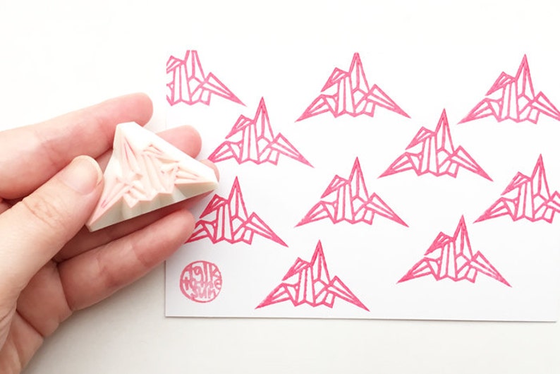 Origami crane rubber stamp, Japanese paper crane stamp, Hand carved stamp image 1