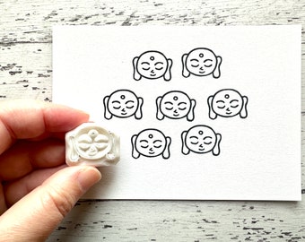 Jizo-sama rubber stamp, Japanese guardian deity of children stamp, Hand carved stamp