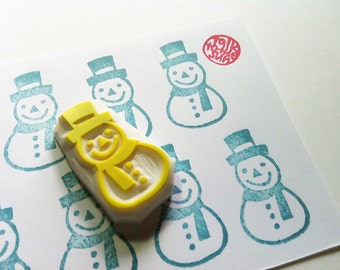 Snowman rubber stamp, Hand carved stamp by talktothesun, Gift for kids