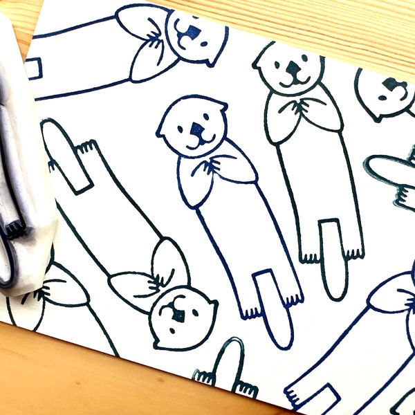 Sello de goma de nutria marina flotante / Sello tallado a mano / Creación de tarjetas para diario