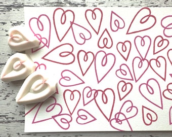 Doodle heart rubber stamp set, Hand carved stamps by talktothesun, Gift for mom