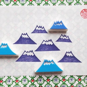 Snowy mountain rubber stamp set, Earth landscape stamp, Hand carved stamps