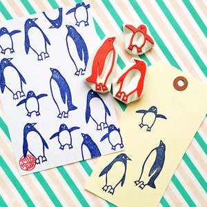 Juego de sellos de goma de familia de pingüinos, sello de animal lindo, sellos tallados a mano, regalo para creativos