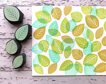 Leaf rubber stamp set, Botanical plant stamp, Hand carved stamps, Nature lover gift