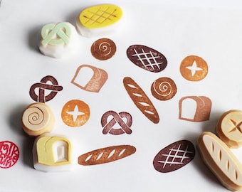 Bread rubber stamps, Bakery stamp, Baguette pretzel & sour dough bread stamps, Hand carved stamps