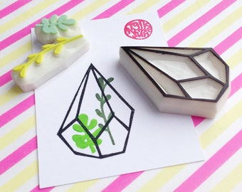 Terrarium rubber stamp set, Succulent stamps, Hand carved stamps, Nature lover gift