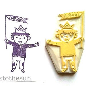 Boy and koinobori rubber stamp, Japanese children&#39;s day stamp, Hand carved stamp, Gift for creatives