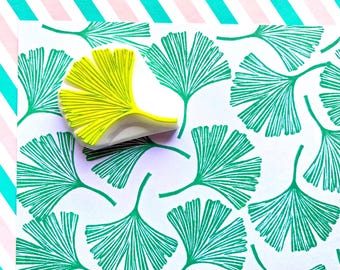 Hand Carved Ginkgo Leaf Rubber Stamp: Style No.3