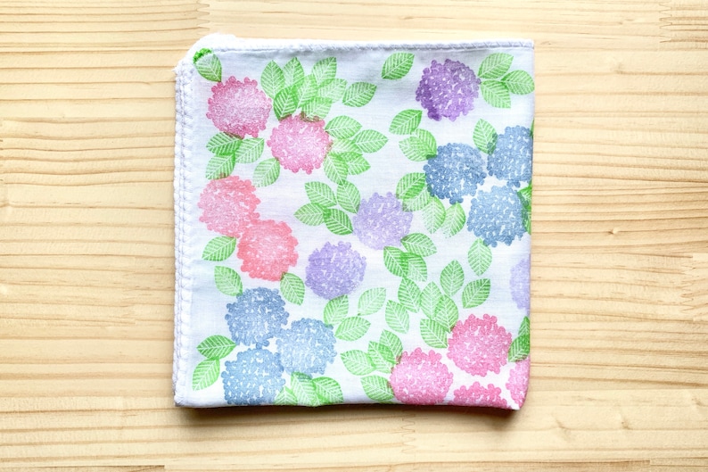 Hydrangea handkerchief, Ladies floral cotton hankie, Reusable cloth tissue, Gift for her image 1