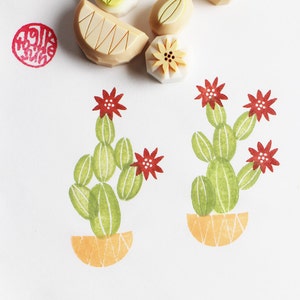Cactus rubber stamp set, Cacti stamps, Hand carved stamps by talktothesun image 1