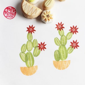 Jeu de tampons en caoutchouc cactus, tampons plante de jardin pour journalisation, tampons sculptés à la main, cadeau pour les créatifs
