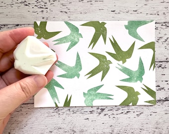 Flying Swallow Rubber Stamp | Hand Carved Stamp | Style No.1