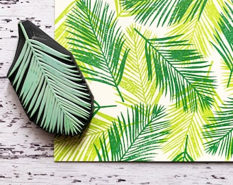 Palm leaf rubber stamp, Tropical leaf stamp, Hand carved stamp by talktothesun