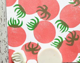 Hand Carved Tomato Rubber Stamp Set: Vegetable Design