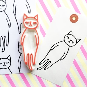 Tampon en caoutchouc chat endormi, tampon animal mignon, tampon sculpté à la main, cadeau pour amoureux des chats