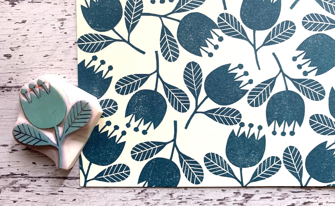 Spring Flower Rubber Stamp, Botanical Plant Stamp, Hand Carved Stamp ...