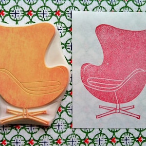 Egg chair rubber stamp, Mid century modern furniture stamp, Hand carved stamp, Gift for him