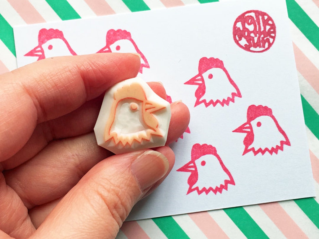 Chicken Rubber Stamp Farm Animal Stamp Hand Carved Stamp Etsy