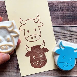 Timbro in gomma a forma di mucca, timbro a forma di animale da fattoria, timbro intagliato a mano, regalo artigianale per bambini