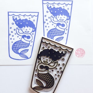 Timbro in gomma con sirena in vetro, Timbro con fata divertente, Timbro intagliato a mano, Regalo per creativi